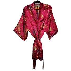 Solz Squirrel Vintage Chinese Satin Kimono One Size Pink Embroidered floral